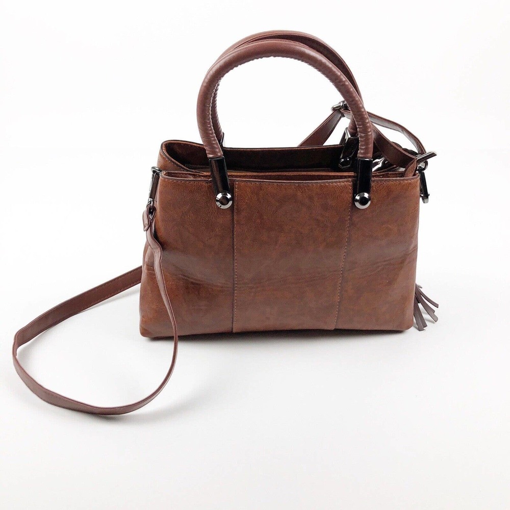 Rofozzi Faux Brown Vegan Leather Bag Top Handles Detachable Cross Body Strap